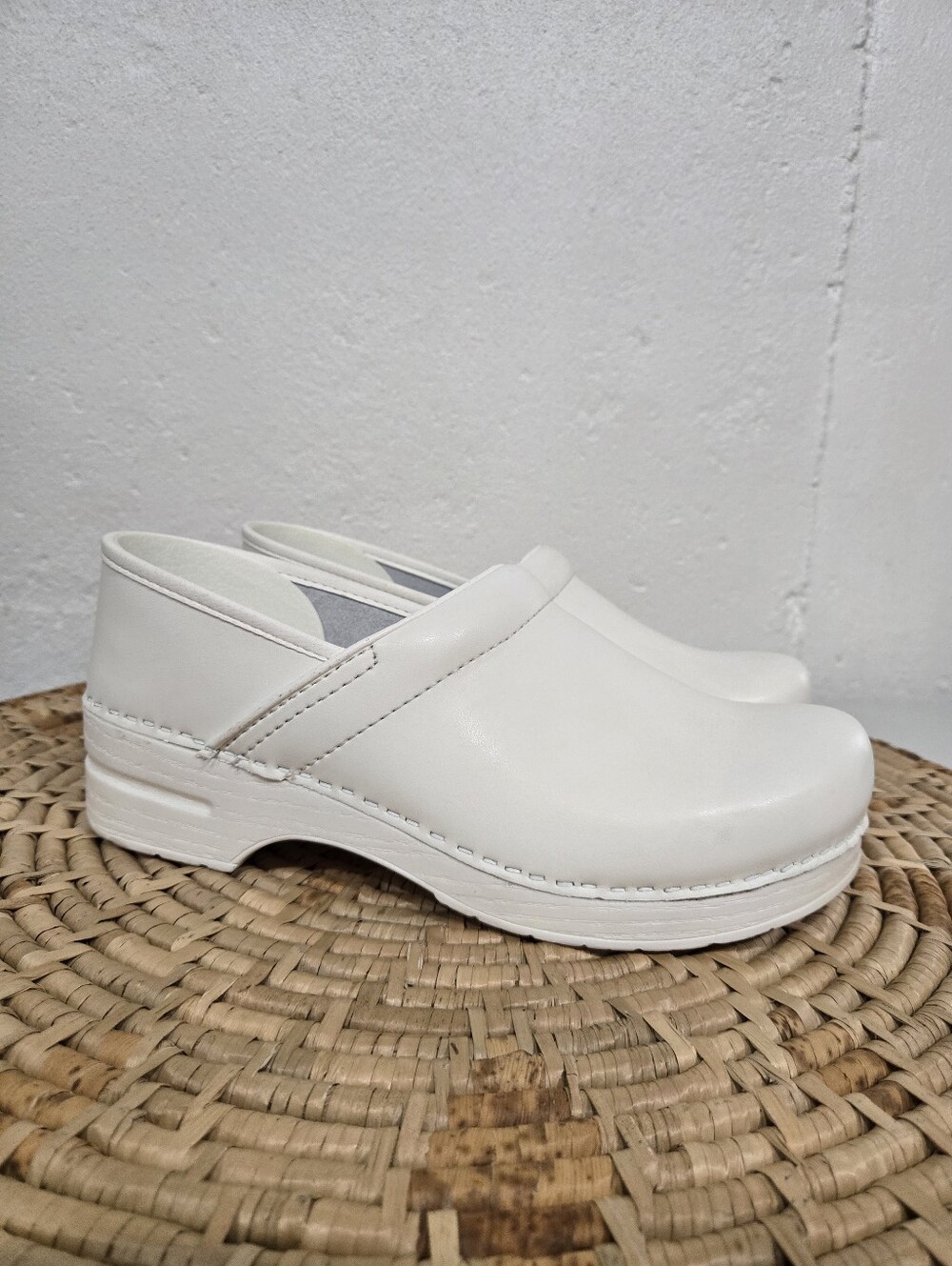 Dansko White Leather Work Mules
